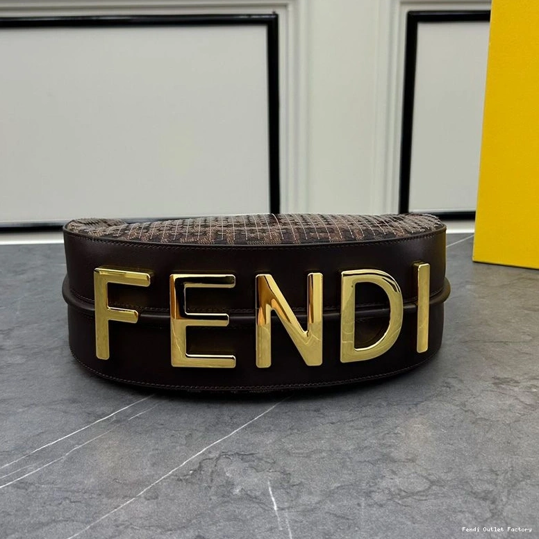 Cheap HOT Small Brown Hobo Bag with Fabric In Sequins Fendi Motif FF Fendigraphy 0821